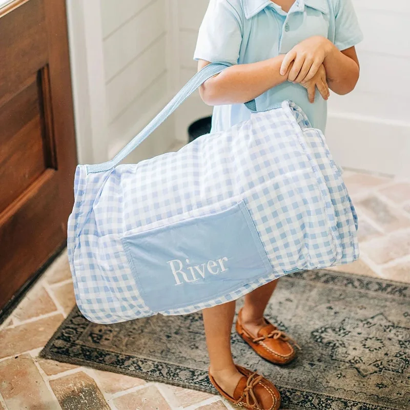 Toddlers Sleeping Bag Warm Soft Kindergarten Nap Roll Monogram Kid Ginham Nap Mat With Pillow