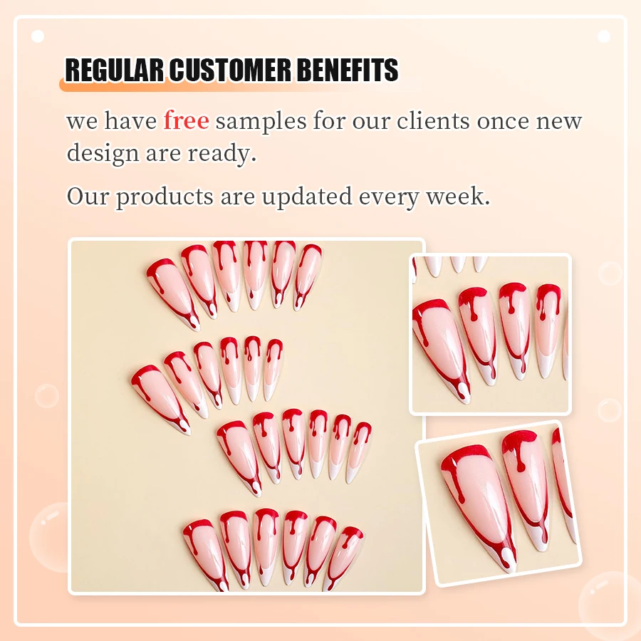 Wonderful design salon quality red printed long stiletto Halloween false nails full cover nails art handmade nails