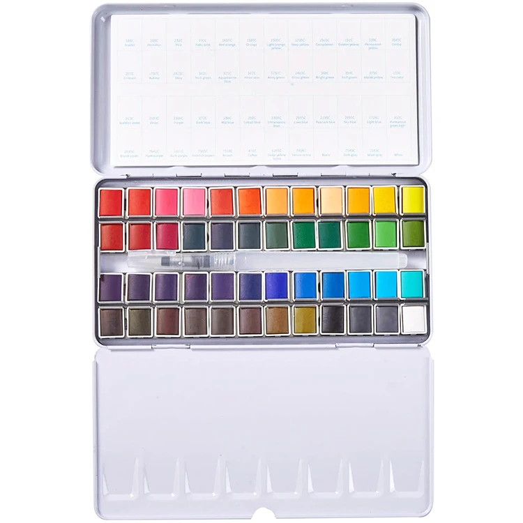Professional 48 water color paint set solid watercolor in metal tin