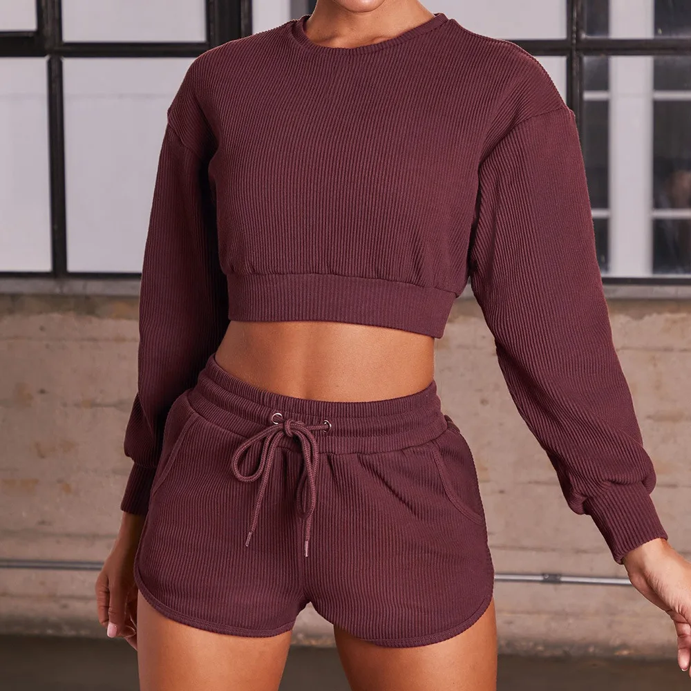Женский спортивный костюм, повседневный укороченный топ с шортами, комплект из двух предметов, спортивные костюмы