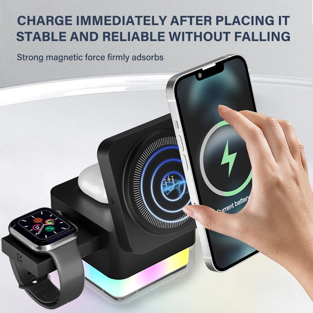 Factory New Charger Stand 4 in 1 Foldable Magnetic Wireless Charging Station for iPhone 16 15 14 13 12 Series AirPods iWatch