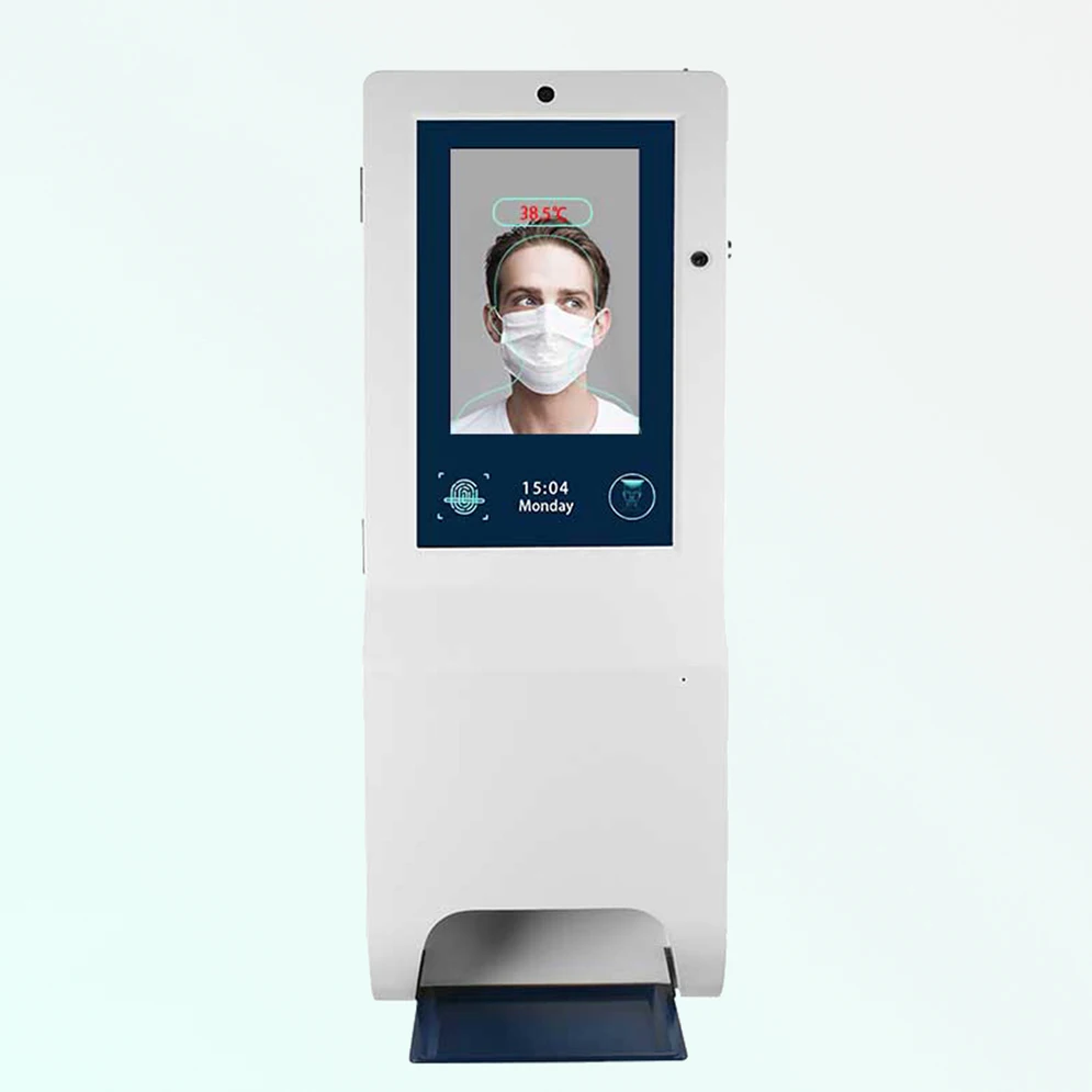 Factory Price Floor stand Digital Signage Screen Lcd 21.5 Inch with Auto Measuring Temperature Hand Sanitizer Kiosk