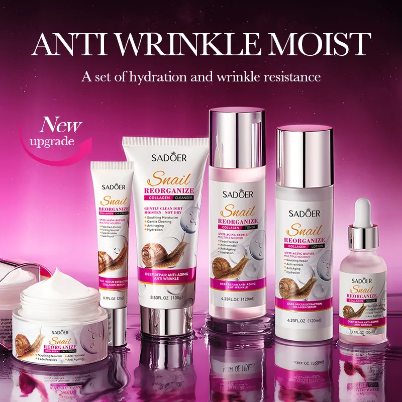 OEM Snail Collagen Facial Care set Face Cleanser Face Serum Eye Cream Essence Brighten Skincare