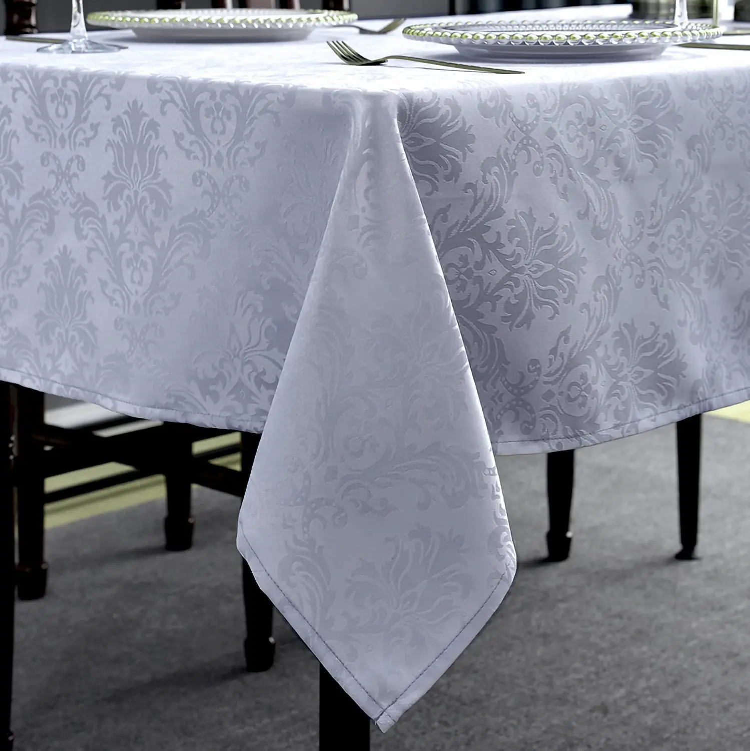Jacquard Tablecloth Damask Table Cloth Spillproof Wrinkle Resistant Oil Proof Tablecloth for Kitchen Dinning Tabletop