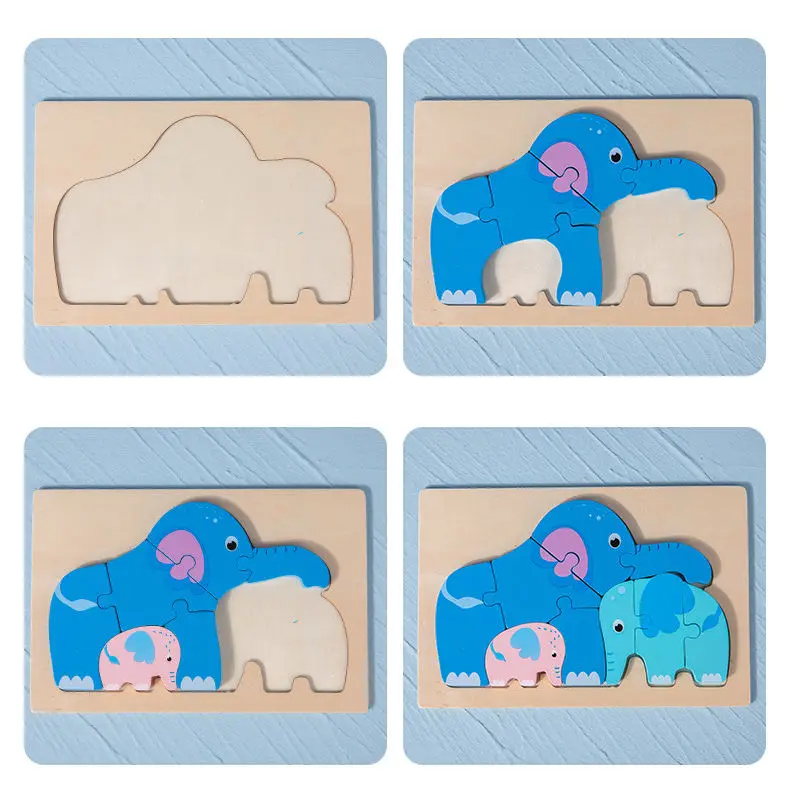 Hot selling wooden children 3D animal puzzle baby cartoon animal puzzle puzzle early education toys