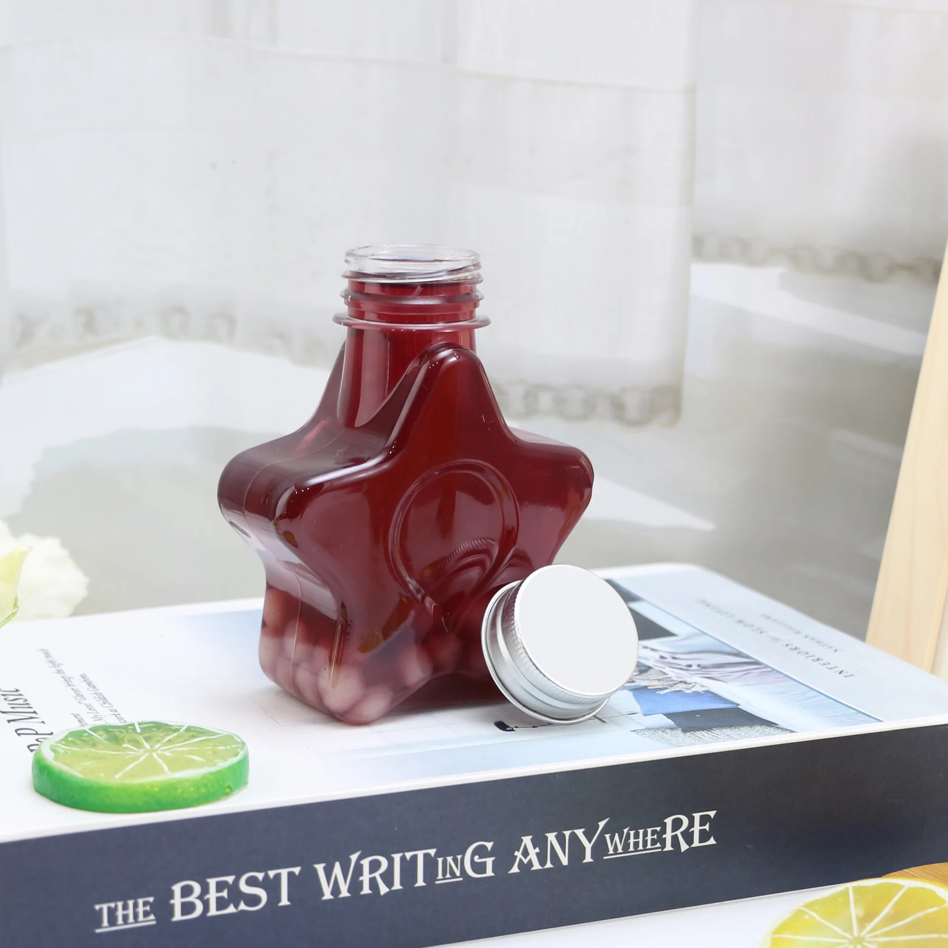 Wholesale Creative Large Mouth Bottle Takeaway Disposable Star shape PET Beverage plastic Milk Tea bottle