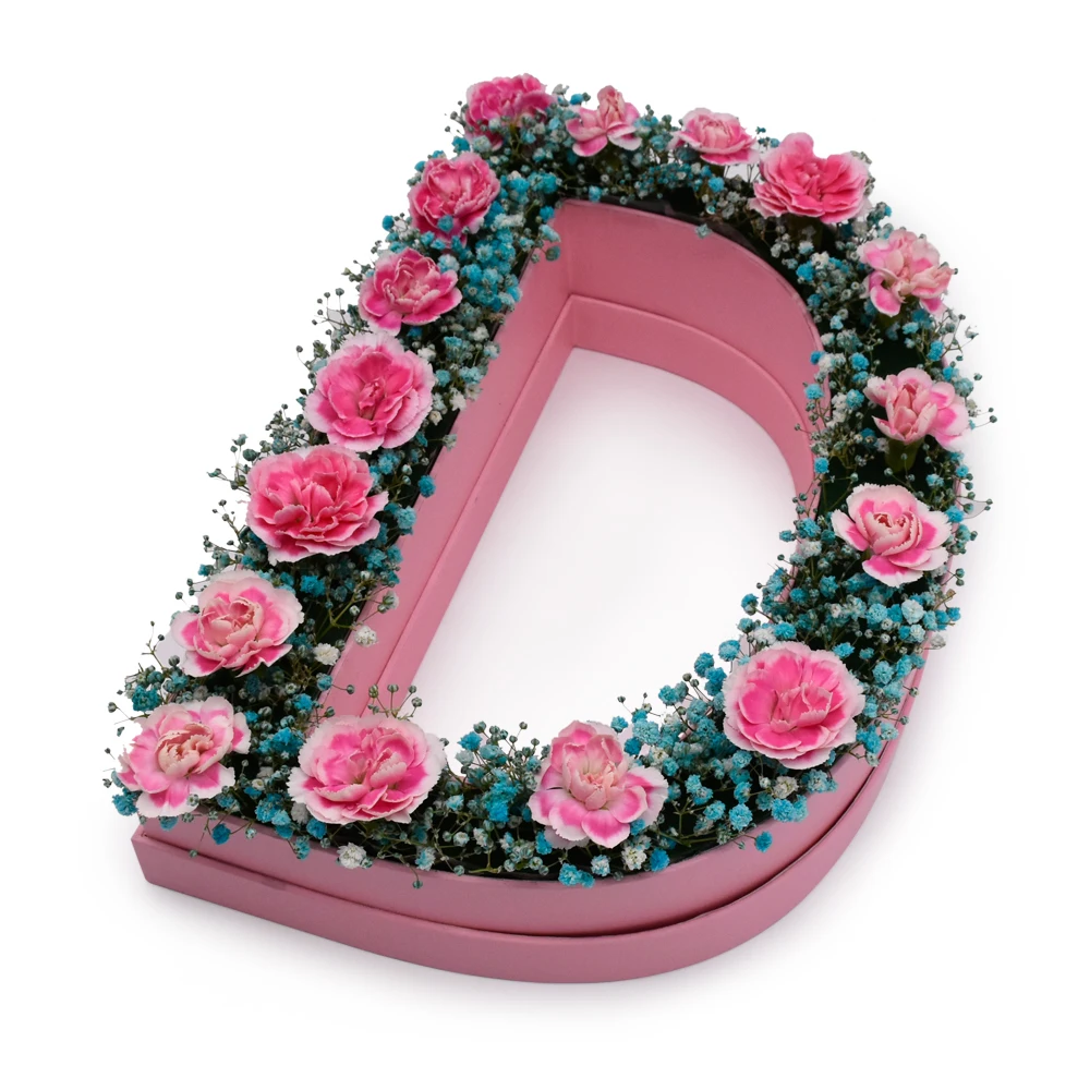 Custom fancy latin alphabet letter A-Z shaped gift packaging box flowers alphabet custom logo letters shaped paper flowers boxes