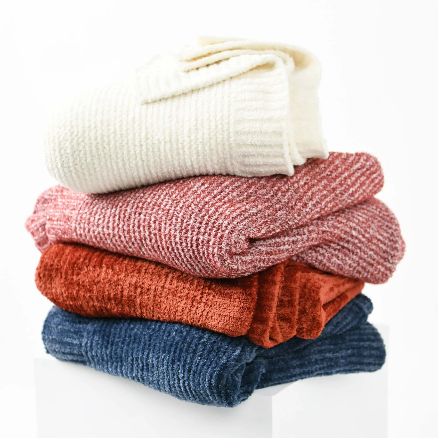 China custom logo rug blanket sofa cover weighted soft warm winter breathable knit chenille striped lined textured mustard throw