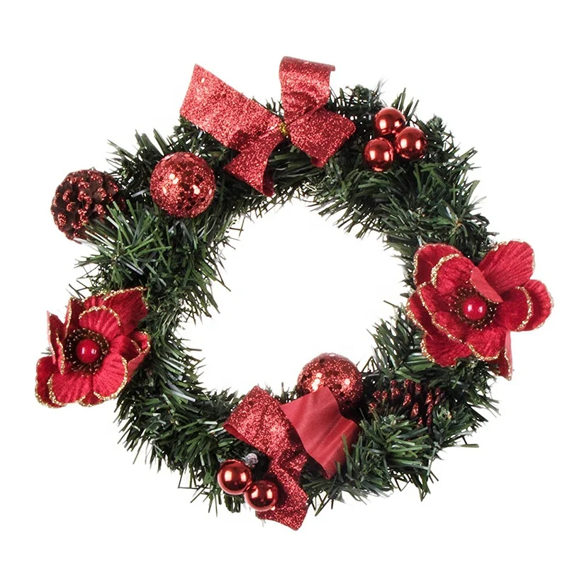 Cheap plastic pine cone Red Berry indoor hanging pvc decoration christmas wreath with ornaments