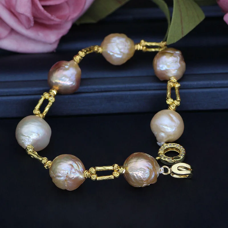 custom girls gold filled fashion jewelry Natural Edison Shaped Color Pearls bangle beaded Bracelet bracelets