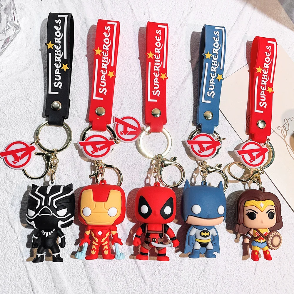 ZY2408C 58 Style Cartoon Marvel Avengers 3D Role keychains Spider-Man Captain Lron Man Superhero Movie Doll keychain