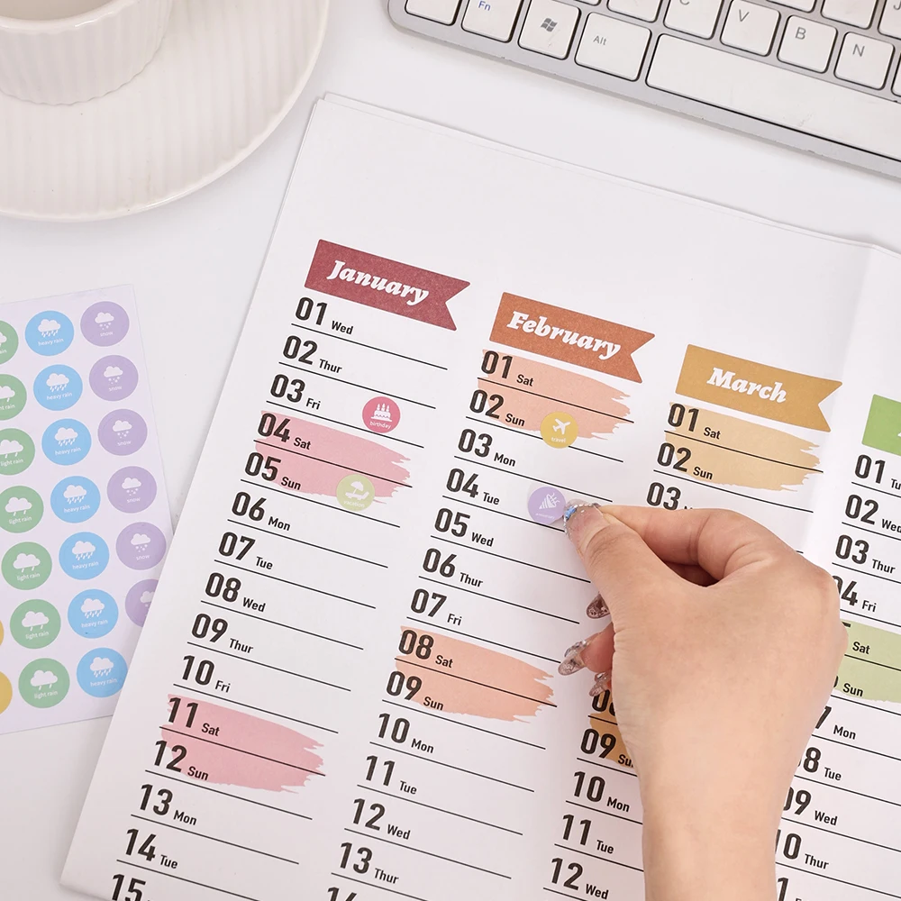 imoda 1pc 2025 Colorful Large Wall Calendar  With Stickers 365 Days Calendar The Year Planner Memo Schedules Calendar