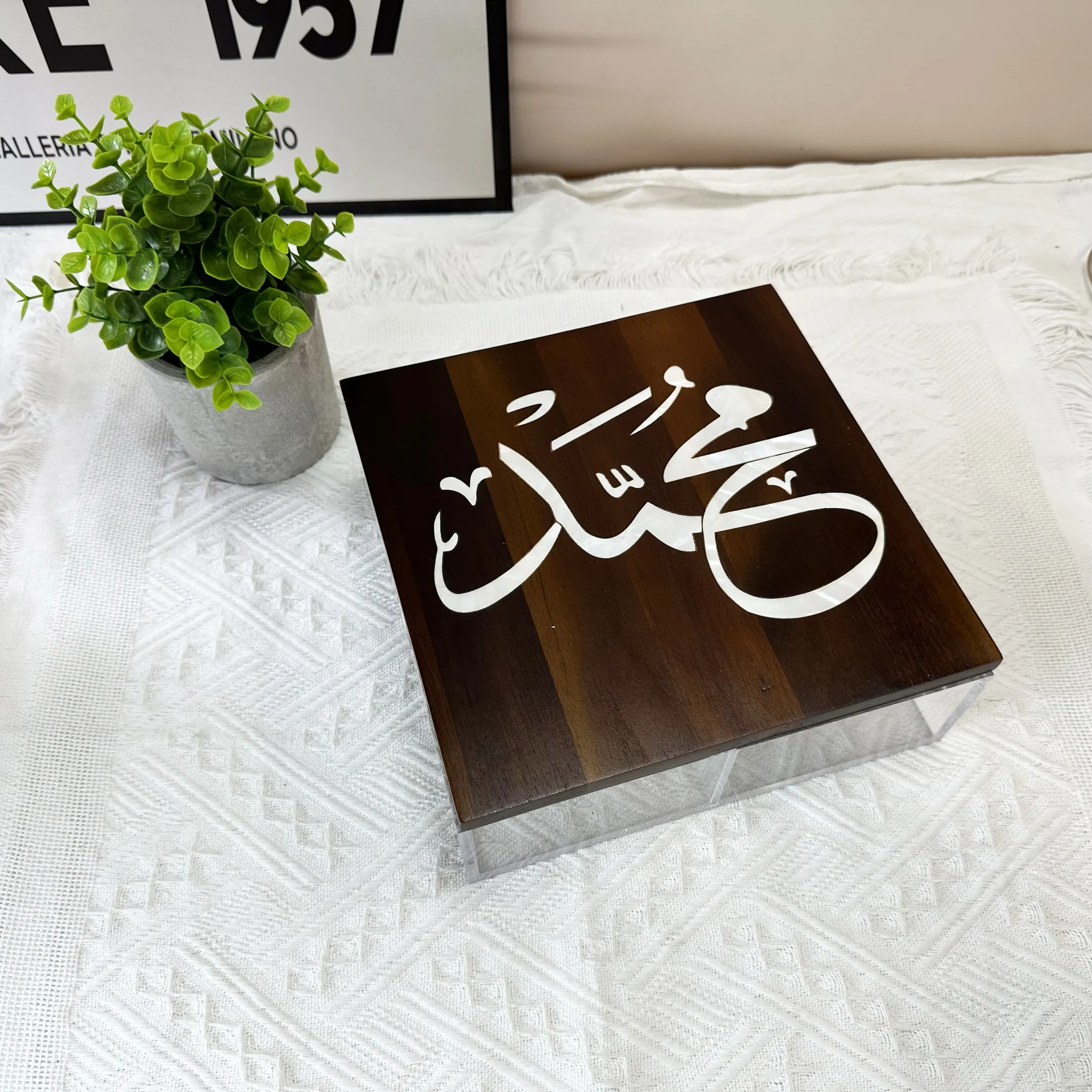 Transparent Plexiglass Acrylic Acacia wood  mother of pearl inlay Storage Box jewelry handmade  box