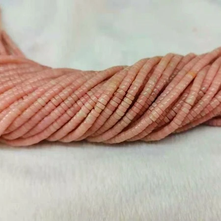 Natural Smooth Gemstone Flat Round Wheel Shaped  Strands Stone Pink Opal  Heishi Beads For Jewelry Making