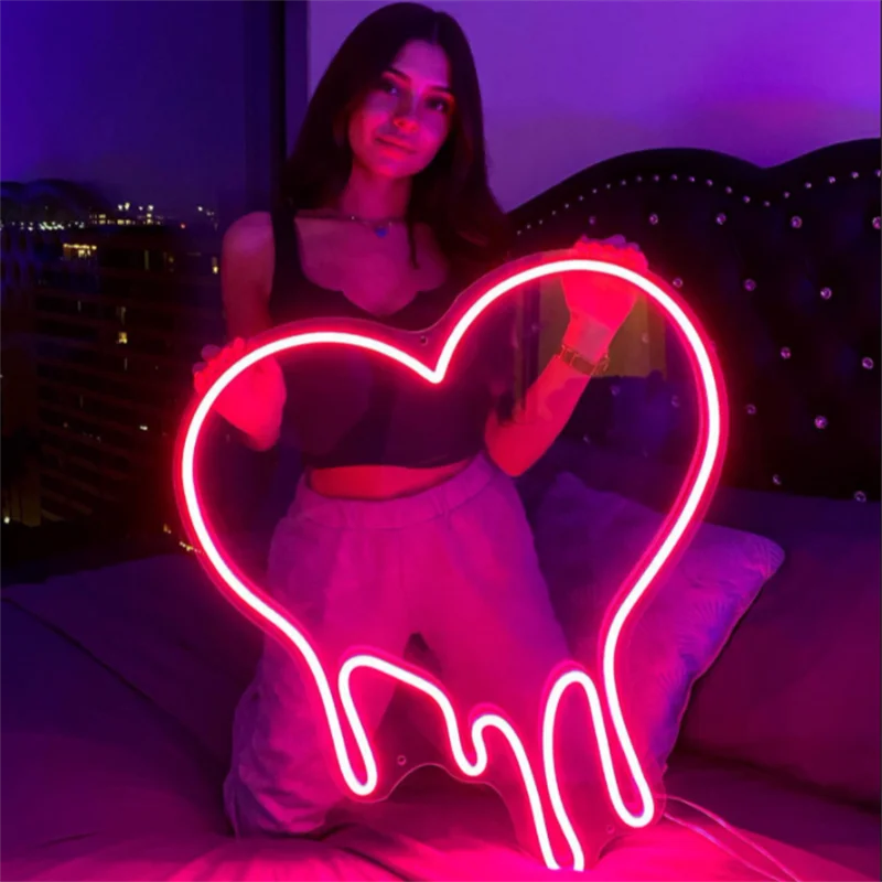 Wholesale Battery Power Neon Sign Drop Shipping Manufacture flex led neon lamp Burning love heart Neon Sign