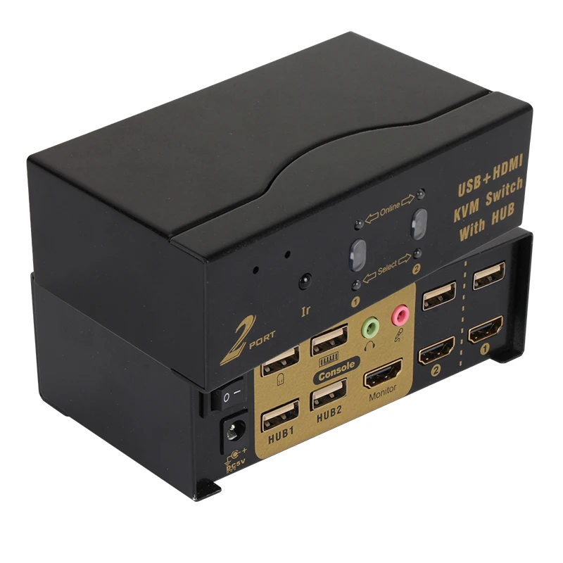 VCOM Metal Case HDMI KVM Switch 2 in 1 4K 30Hz Display with Ir Remote Control USB HUB Keyboard Mouse KVM Switch