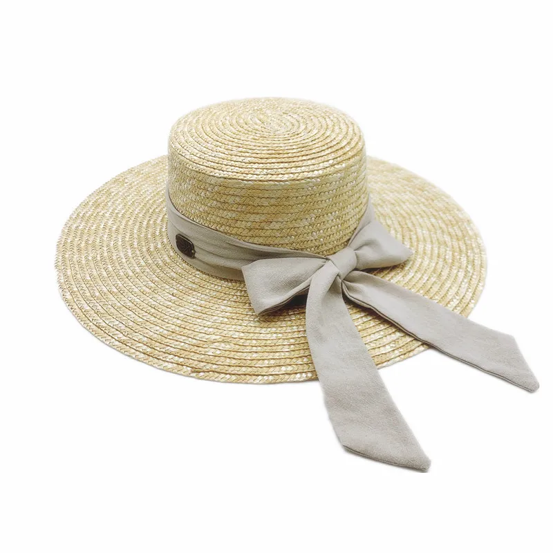 2021 designer girls bow know decor straw hat bowknot beach women summer big wide brim wheat boater straw hat for adult and kids