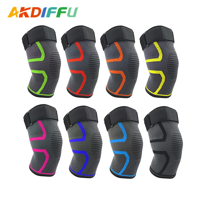 Wholesale Nylon Knitted Breathable Good Elastic Knee Compression Sleeves Knee Pads with Strap Support for Knee pain