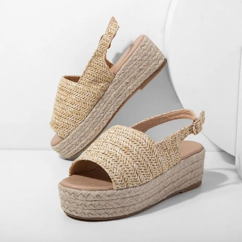 
Open Toe New Fashion Slingback Straw Rope Slippers Platforms Jute Espadrilles Thick Sole Sandals for Women and Ladies 