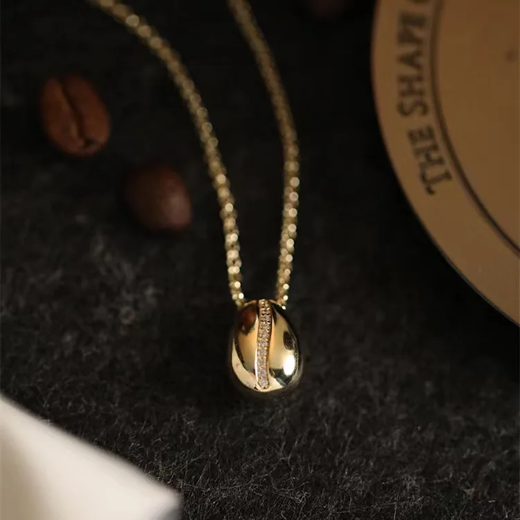 MICCI Waterproof 18K Gold Plated Hypoallergenic Stainless Steel Jewelry Set Coffee Bean Pendant Necklaces Earrings For Women