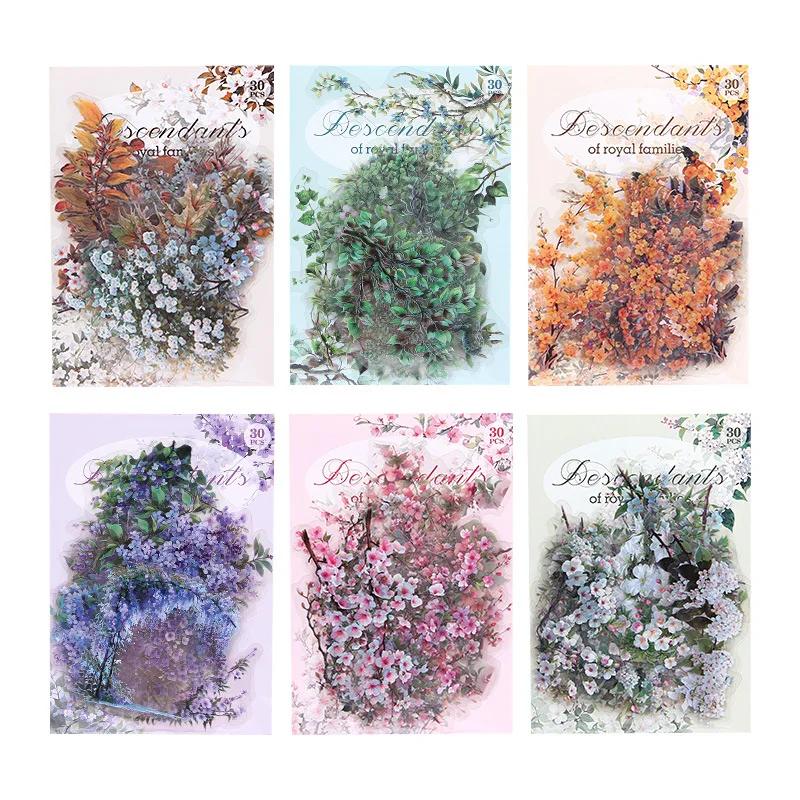 30 Stickers Per Pack Golden Branches and Jade Leaves Series DIY Decorative for Plant Flower Accounts 6 Styles