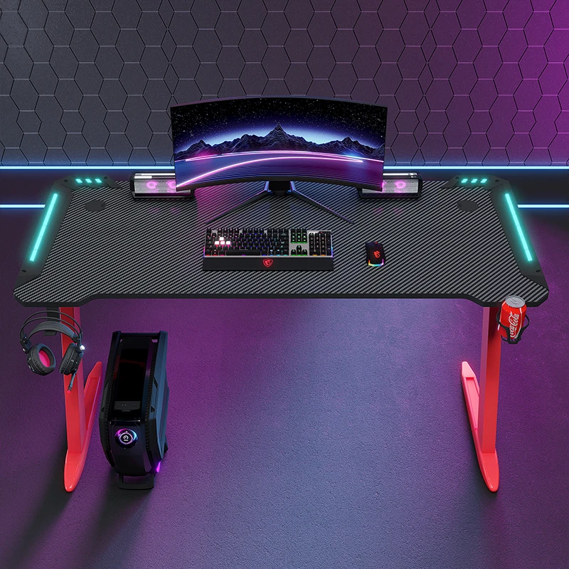 2022 Hot Sale Gaming Mesa Gamer Rgb Led Gaming Table Ergonomic Computer Office Desk  PC Desk with Led Light