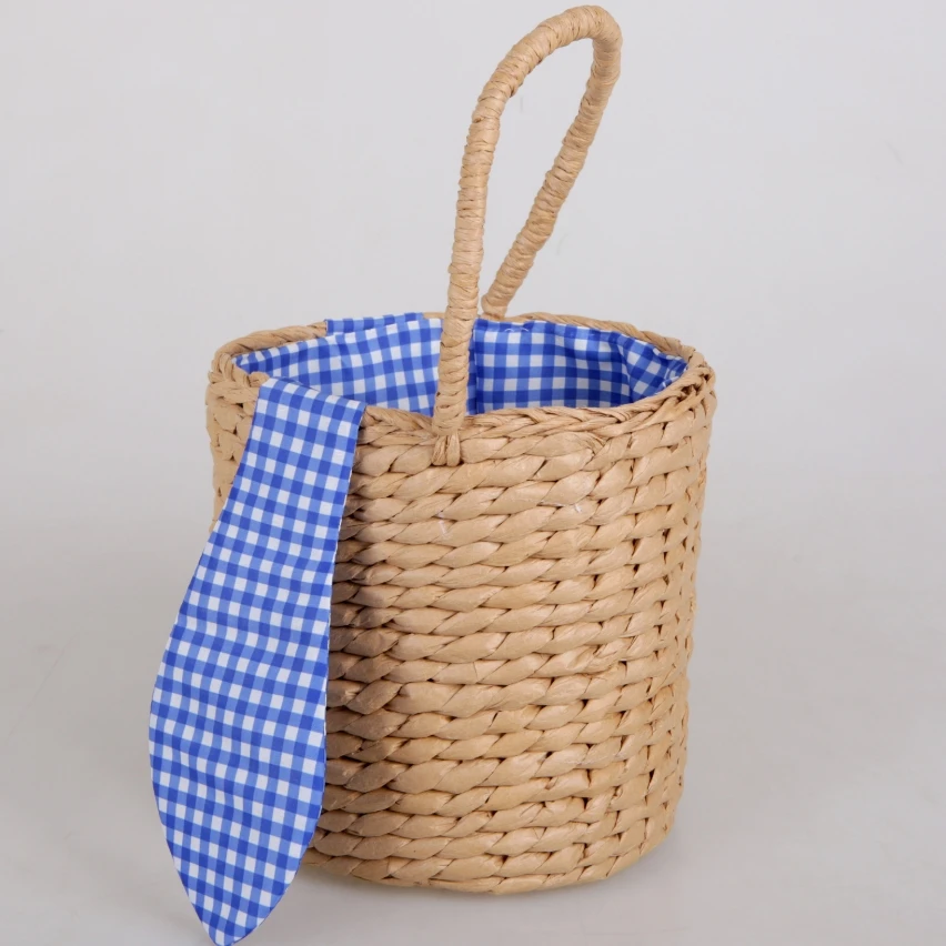 Easter Paper Rope Basket Bunny Ears Shape Snack Candy Storage Basket Soft Lining Easter Egg Hunt Basket with Handle
