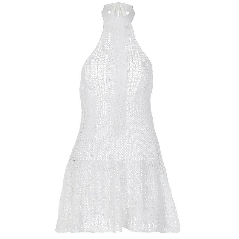 wholesale factory price summer sleeveless seethrough knitted sexy mini dress women