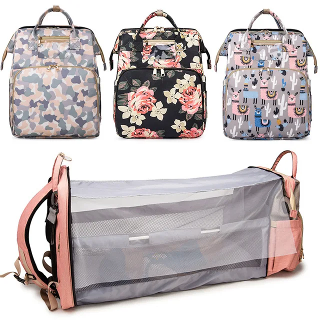 
Floral pattern modern waterproof mother mummy usb multifunctional baby crib diaper changing bag bed 