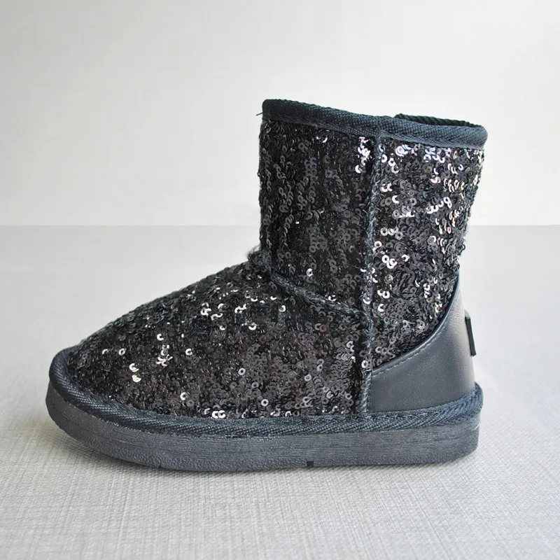 E17-6 New Fashion Kids Warm Winter Sequined Snow Boots Children Winter long plush Boots