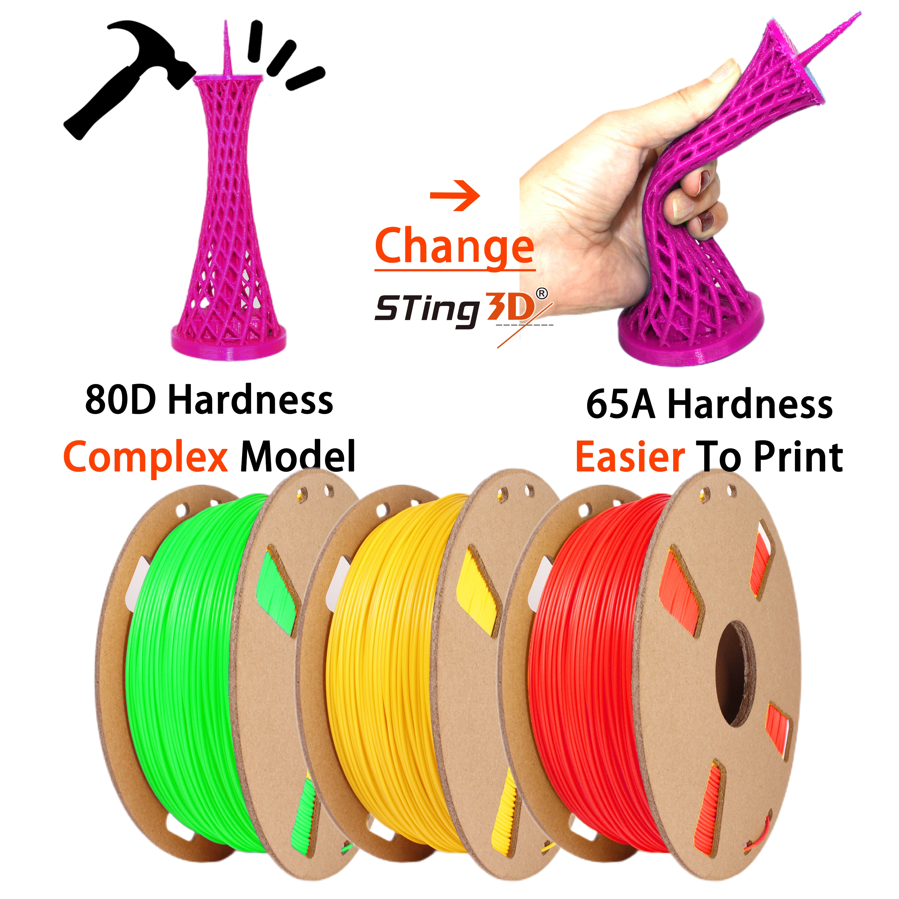 hard to soft New invention STTPU new arrivals tpu filament print PLA filament  1.75mm 3d printer soft pla flexible filament