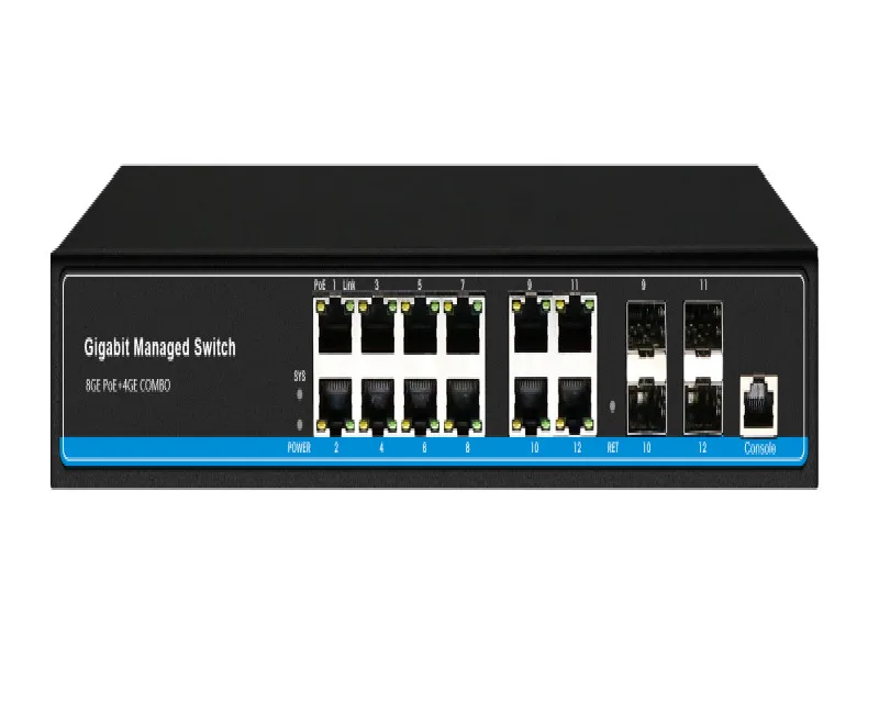 12 port Managed Switch 8 port 1000Mbps rj45 Ethernet Switch L2 manageable with 4 port gigabit combo sfp rj45