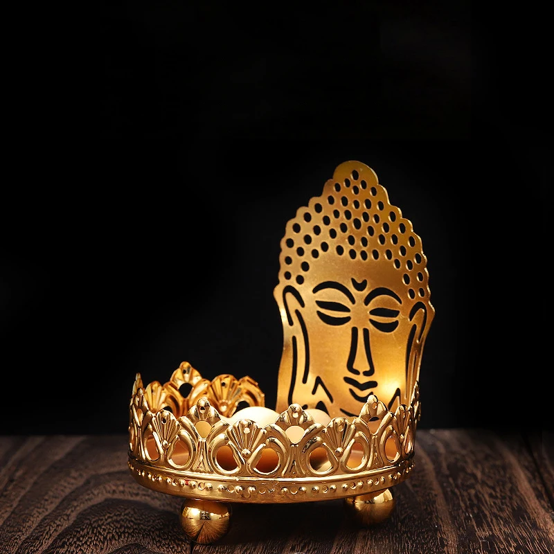 Creative Buddhist oil lamp holder  light and shadow art Household metal gold candle holder for make offerings to Buddha