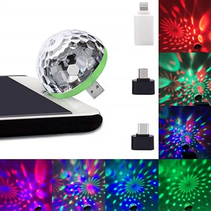 mini sound controlled mobile USB disco magic ball lamp 7 color led stage dj light can be used with Phone or any 5v USB port
