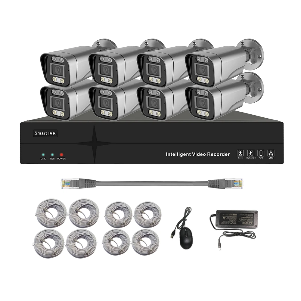 Full hd 5MP human recognition long night vision distance outdoor surveillance kit POE NVR cctv system