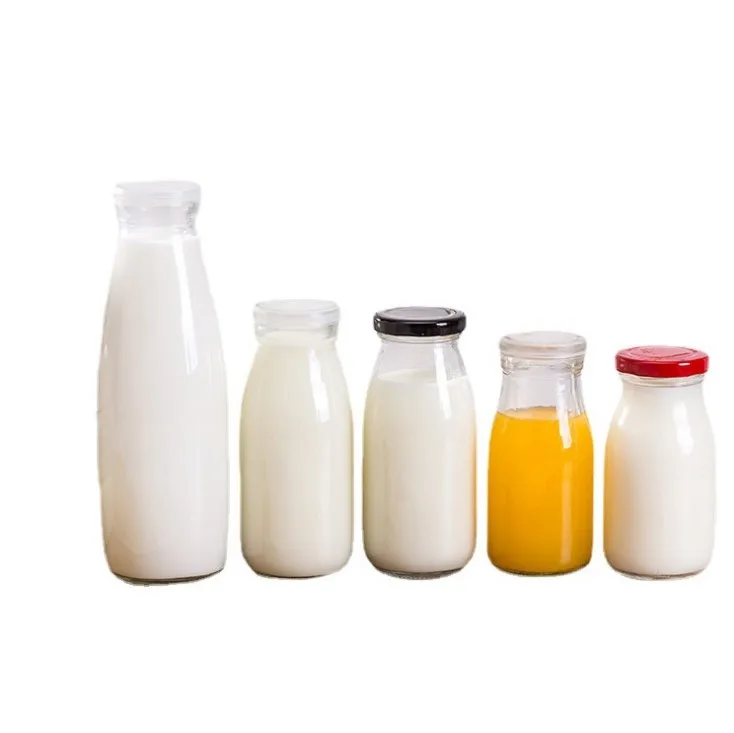 Glass Yogurt Bottle Sealed Bus Milk Bottle Transparent Beverage Glass Sealed Bottle With Cover