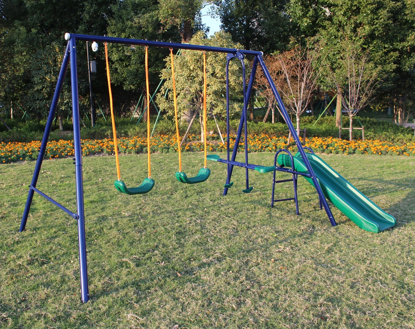Metal Frame See-Saw Swing Set For Kids,  Playground Metal Swing Chair With Slide