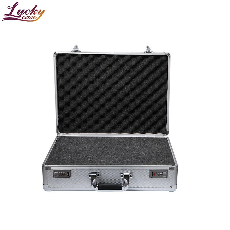 Tool Box with Foam Metal Case Waterproof Aluminium Case for Storage Aluminum Box with Pre-Cut Foam Silver