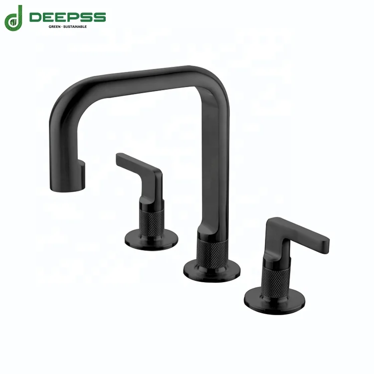 Deepss 8 inch brass gold bathroom sink faucets double handle modern 3 holes basin faucet hot cold water tap