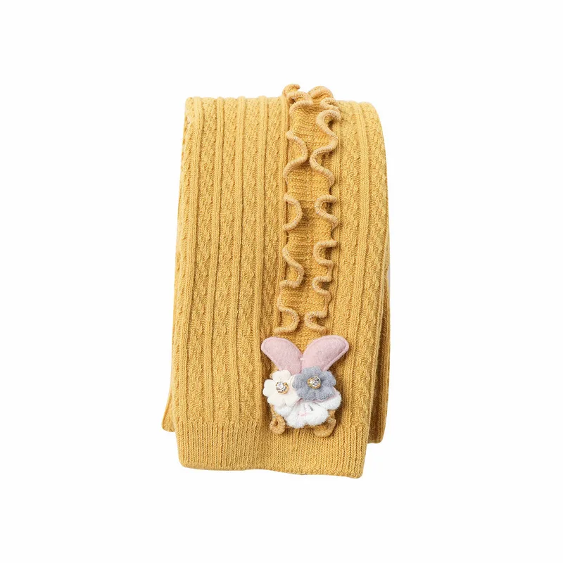 Wholesale Fashion Side Ruffle Pants Cute Rabbit Accessory Soft Cotton Knits Girls Kids Leggings