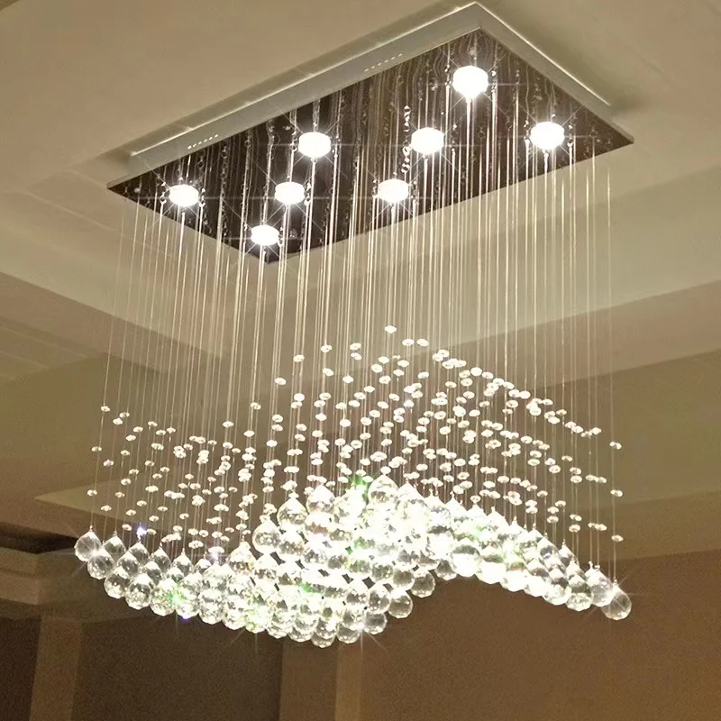 2022 High Quality Luxury Lighting Rectangular Dining Table K9 Crystal Raindrop Modern Led Chandelier Ceiling Luxury Pendant Lamp