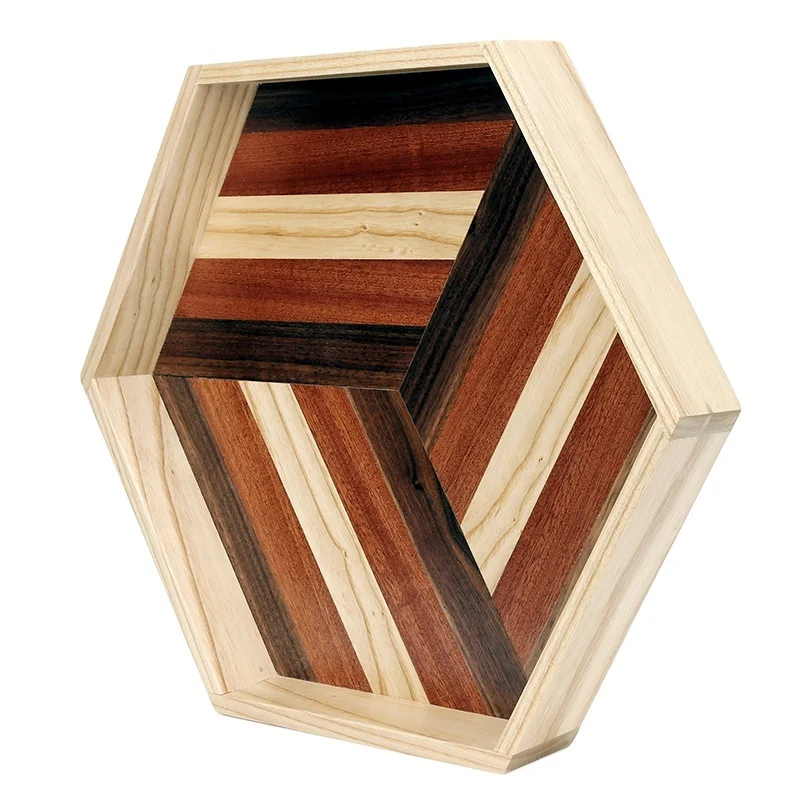 Walnut Wood Hexagon Serving Tray Splicing Wooden Breakfast Tray Serving Dinner Coffee Tray at Home