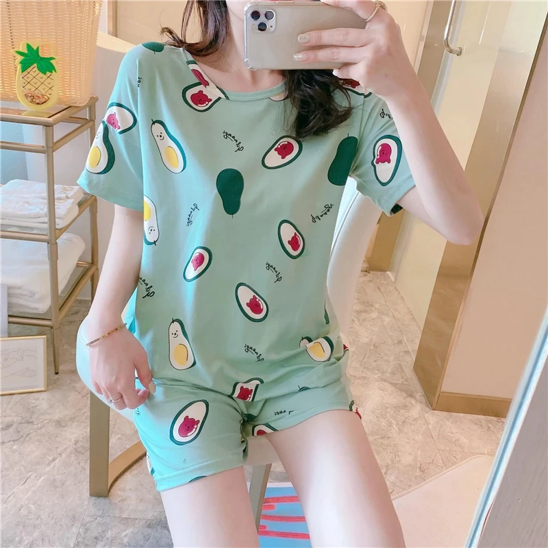 Women summer pajamas lady sleepwear short sleeves sets breathable girl pajamas sets cheap price hot sale plus size