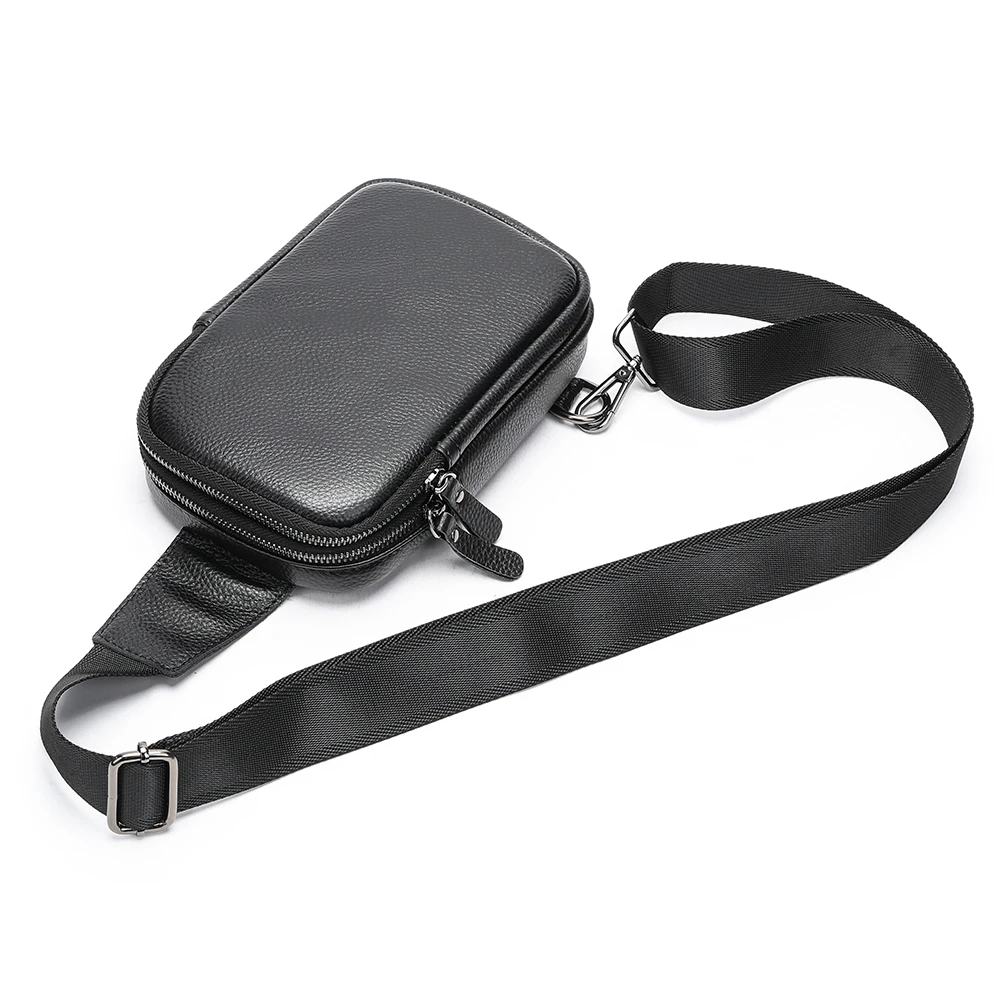 MARRANT Men Chest Sling Bag Leather Waterproof Crossbody Bag One Shoulder Daypack Genuine Leather Chest Bag for Men