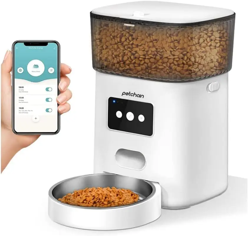 Petchain 4L WiFi Pet Food Dispenser Low Food Alarm and 10s Voice Recorder Automatic Cat Feeder