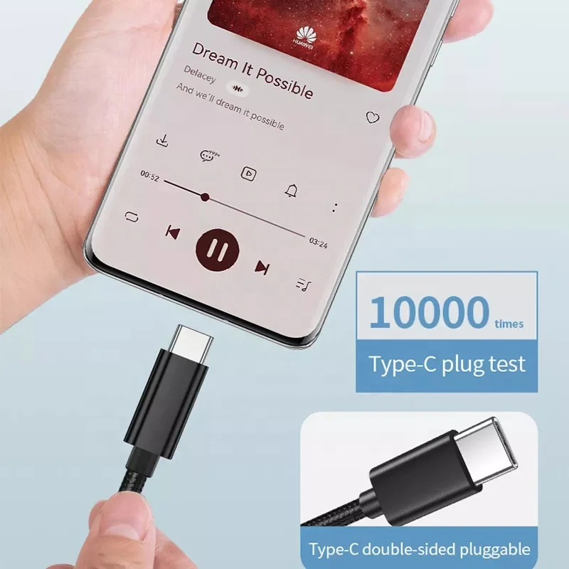 Nylon Braided Data Sync Charge 3A USB To USB C Type C Fast Charging Cable 0.5M 1M 1.5M 1.8M 2M 3M