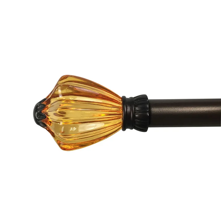 Hot sale curtain accessories rods crystal amber curtain finials with iron tube
