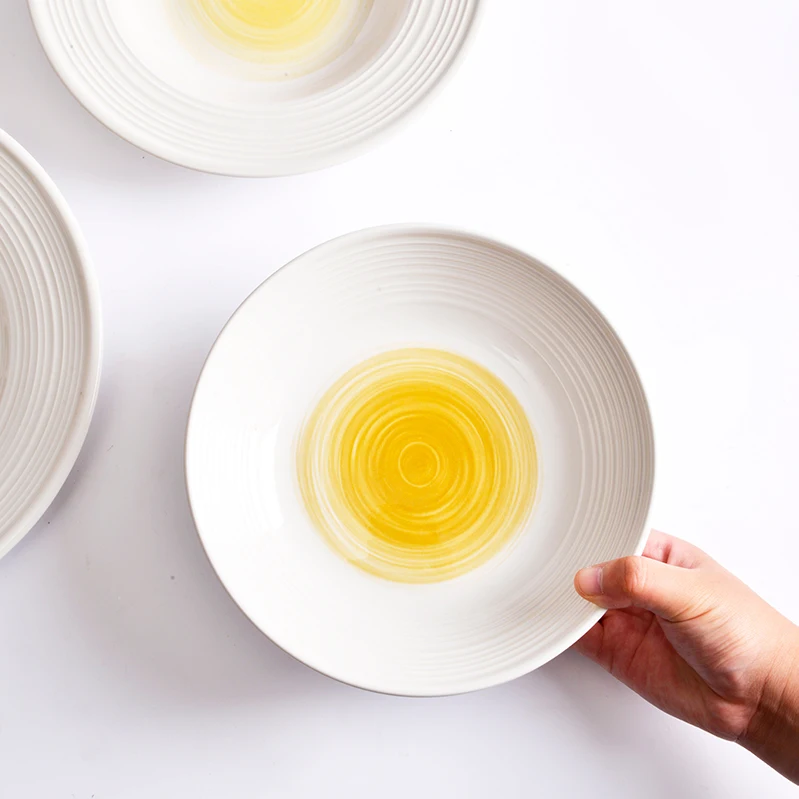 16 pcs Embossed Minimalist Dinnerware Set Handpainted Ceramic Dinner Set Porcelain Tableware