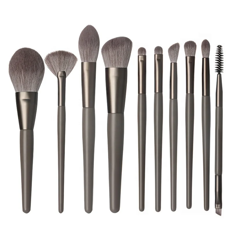 Fashion 10pc Makeup Brush Set Angled Contour Blush Brush Cosmetic Gray Makeup Brushes