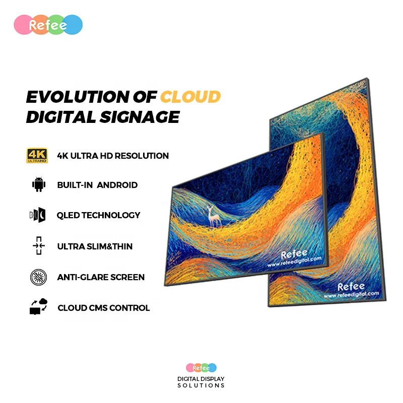 Ultra slim 4K QLED wall mount advertising display lcd display panel internet advertising digital signage and displays